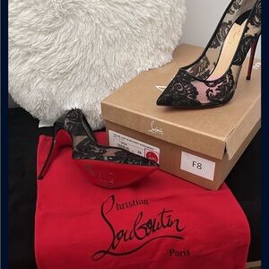 Christian Louboutin Black and Red Lace Heels
